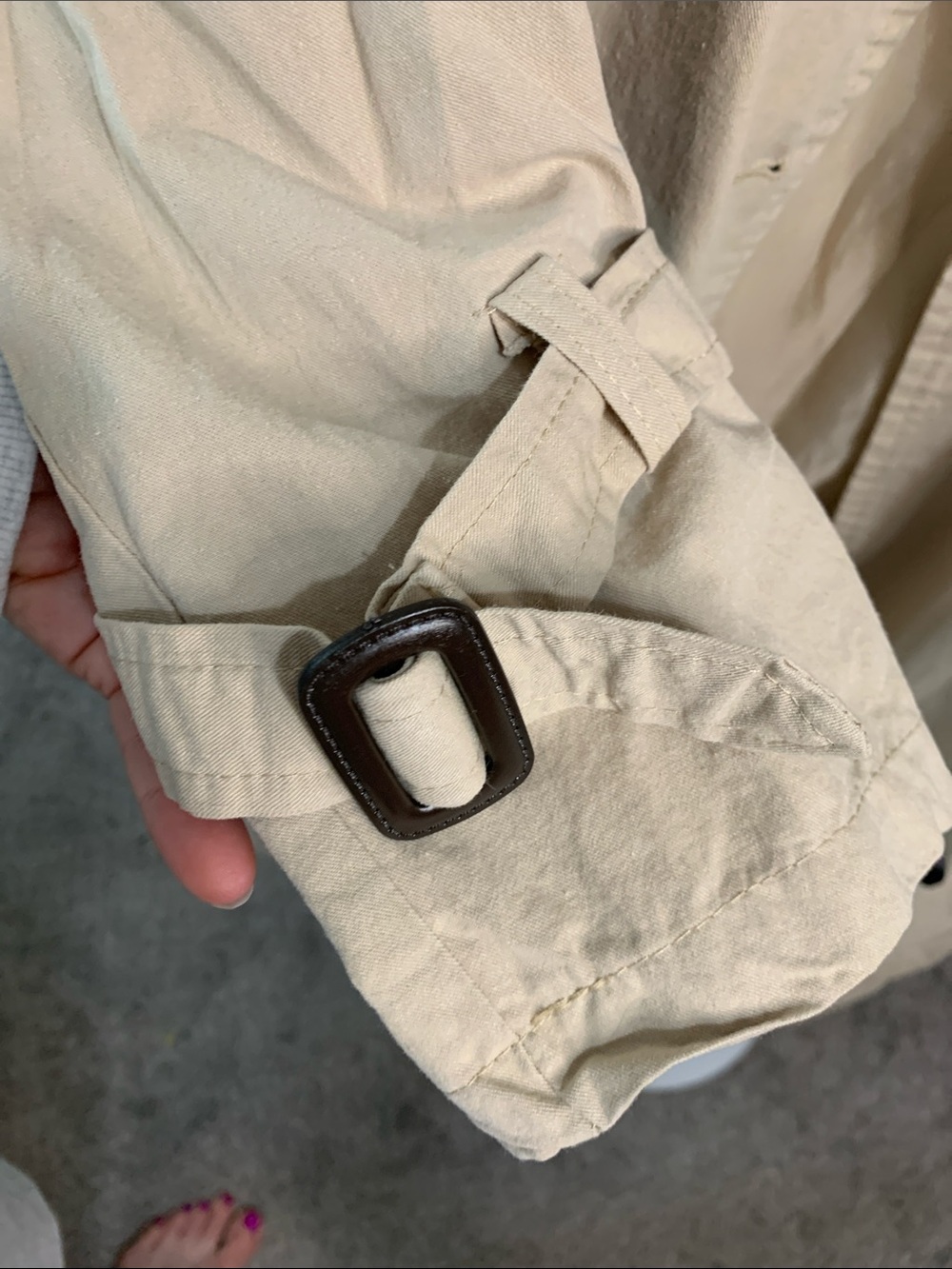 Beige Double-Breasted Trench Coat with Black Buttons - Picture 5 of 8